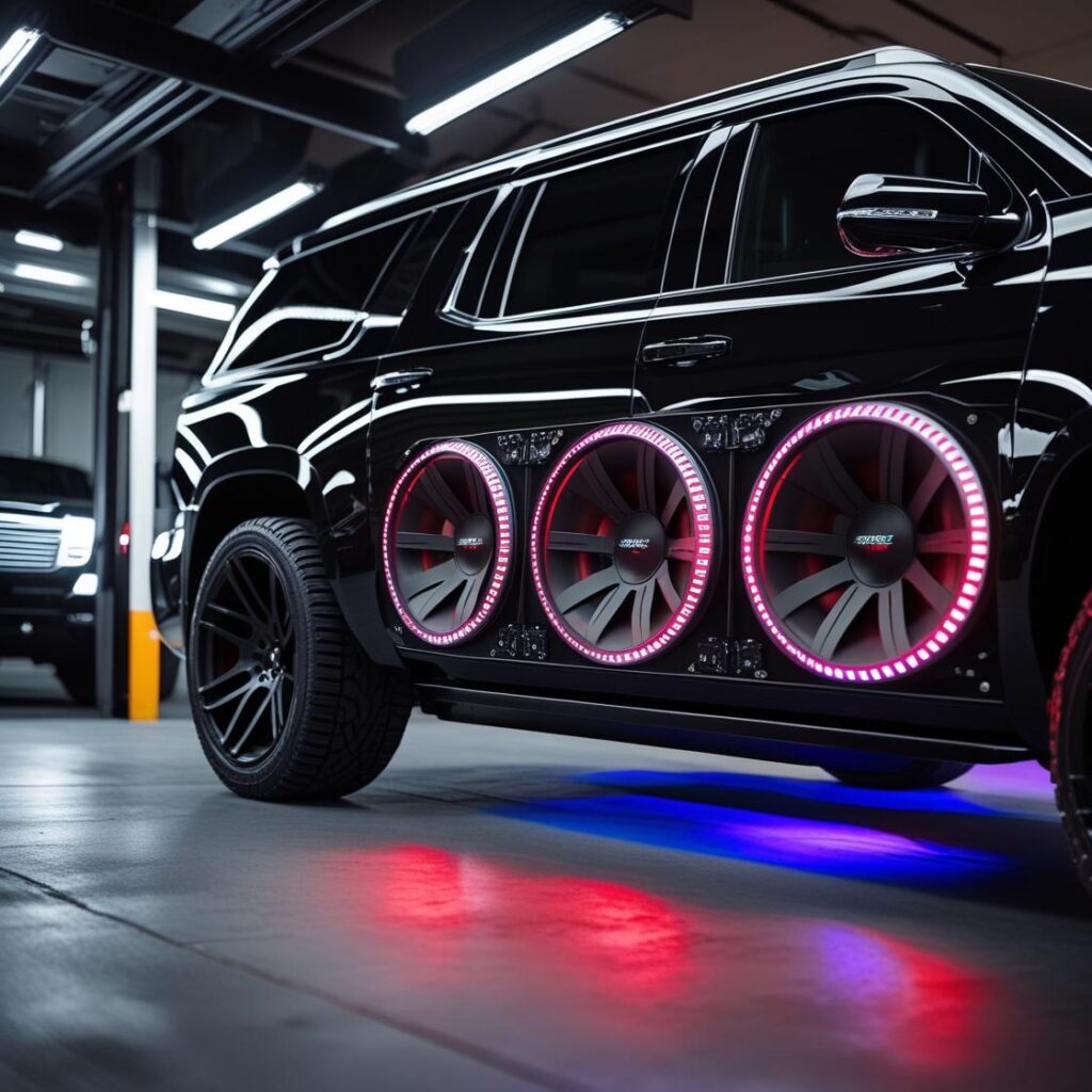 Subwoofer & Amplifier Installs 1 blacked out SUV with subwoofers and rhb lightning being controlled by phone 20250730 111633 0000